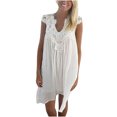 thumbnail image 1 of IROINNID Peplum Dress For Women Fashion Lace Beach Solid Sling Sleeveless Gorgeous Casual Dress V-Neck Below The Knee Dress, 1 of 5