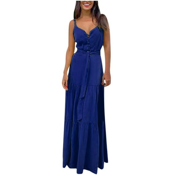 IROINNID Peplum Dress For Women Fashion Summer Boho Sleeveless Strappy Bandage Party Beach Dress V-Neck Full-Length Dress