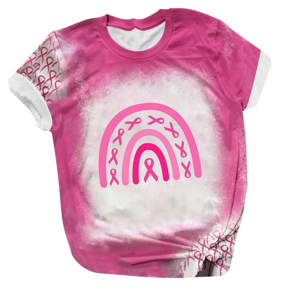 IROINNID Pink Breast Cancer Top for Women Breast Cancer Awareness Round Neck Printing Blouse Short Sleeve T-Shirt Summer Comfy Tops,Pink