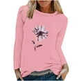 thumbnail image 1 of IROINNID Pink Tops for Women Long Sleeves Shirts Graphic Printed Round Neck Casual Tee Reduced,Pink, 1 of 5