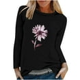 thumbnail image 1 of IROINNID Pink Tops for Women Long Sleeves Shirts Printed Round Neck Comfy Tee ,Black, 1 of 5