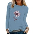 thumbnail image 1 of IROINNID Pink Tops for Women Long Sleeves Shirts Printed Round Neck Comfy Tee ,Blue, 1 of 5