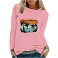 thumbnail image 1 of IROINNID Pink Tops for Women Spring Graphic Printed Long Sleeve Round Neck Casual Tee On Sale,Pink, 1 of 5