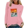 thumbnail image 1 of IROINNID Pink Tops for Women Spring Printed Long Sleeve Round Neck Casual Tee ,Pink, 1 of 5
