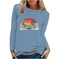 thumbnail image 1 of IROINNID Pink Tops for Women Spring Printed Long Sleeves Round Neck Casual Shirt Savings,Blue, 1 of 5