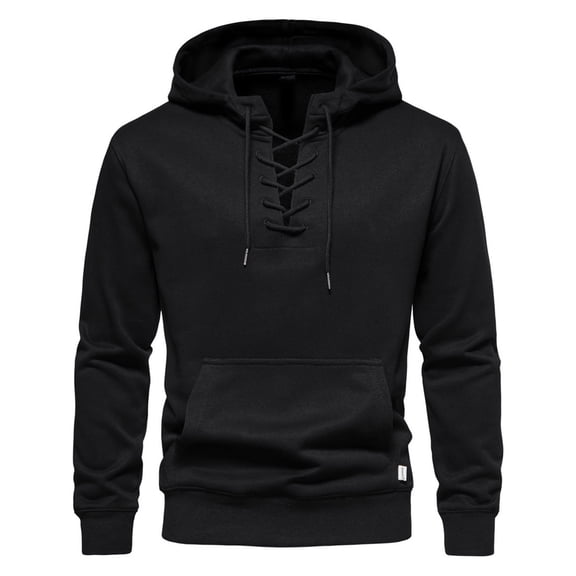 IROINNID Plain Hoodies Pullover for Men Cozy Solid Hooded Have Pockets Long Sleeve Sweatshirt Blouse Tops ,Black