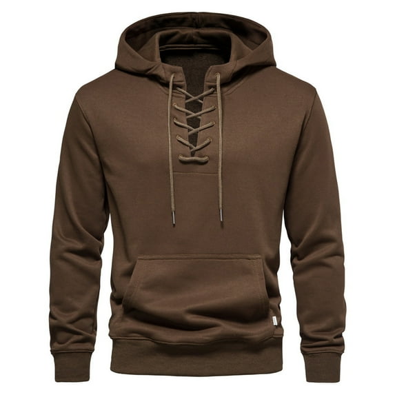 IROINNID Plain Hoodies Pullover for Men Cozy Solid Hooded Have Pockets Long Sleeve Sweatshirt Blouse Tops Deals,Coffee