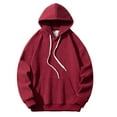 thumbnail image 1 of IROINNID Plain Hoodies Pullover for Men Loose Hooded Top Round Neck Long Sleeve Solid Color Sweatshirts Blouse,Burgundy, 1 of 5