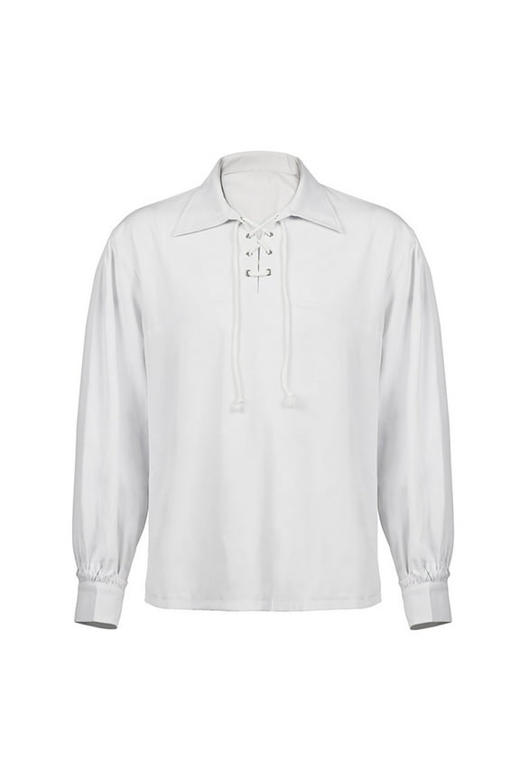 Plain Long Sleeve Shirts for Men Comfy Gothic Shirt Medieval Vintage Lacing Standing Neck Stage Perforce Dress Shirt Overlay Top ,White