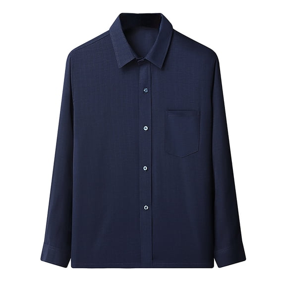 IROINNID Plain Long Sleeve Shirts for Men Casual New Shirt Business Turndown Collar Blouse & Shirt Deals,Navy