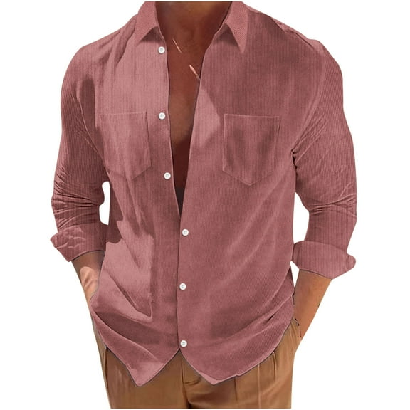 IROINNID Plain Long Sleeve Shirts for Men Casual Turn-down Collar Solid Button Down Shirt Blouse Tops ,Burgundy