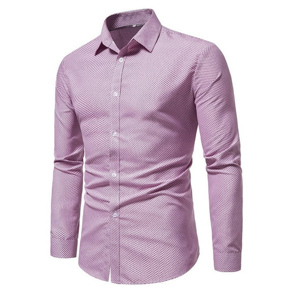 IROINNID Plain Long Sleeve Shirts for Men Comfy New Shirt Business Turndown Collar Blouse & Shirt ,Pink