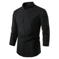 thumbnail image 1 of IROINNID Plain Long Sleeve Shirts for Men Comfy Spring And Summer Cotton Linen Shirt Stand Collar Shirt Clearance,Black, 1 of 9