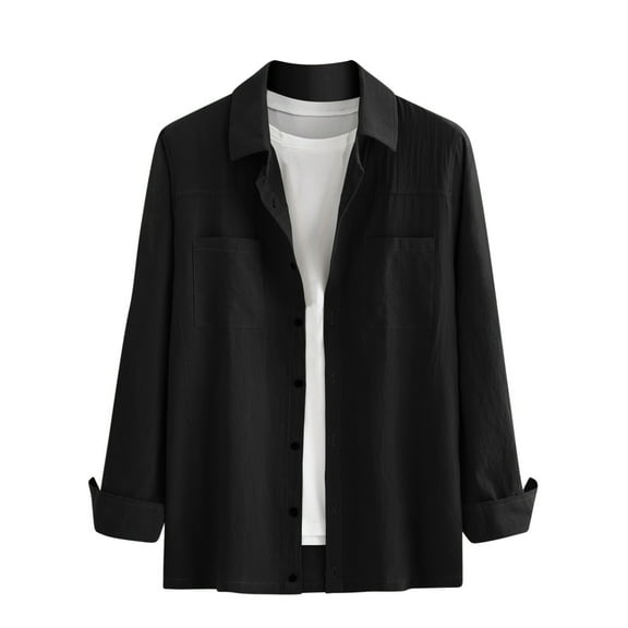 IROINNID Plain Long Sleeve Shirts for Men Cozy New Shirt Plus Business Turndown Collar Blouse & Shirt ,Black