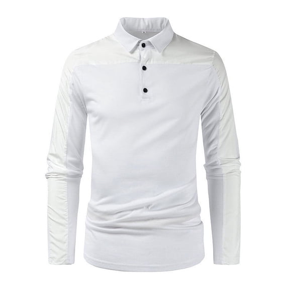IROINNID Plain Long Sleeve Shirts for Men Leisure Solid Color T-Shirt Turndown Collar Top Shirt ,White