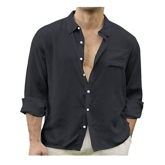 IROINNID Plain Long Sleeve Shirts for Men Leisure Solid Shirt Spring And Button Standing Collar Shirt Top/shirt Blouse ,Black