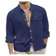 thumbnail image 1 of IROINNID Plain Long Sleeve Shirts for Men Leisure Solid Shirt Spring And Button Standing Collar Shirt Top/shirt Blouse Deals,Navy, 1 of 5