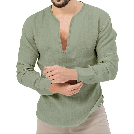 IROINNID Plain Long Sleeve Shirts for Men Loose Formal Solid Color Shirt Top Turndown Collar Blouse & Shirt On Sale,Green