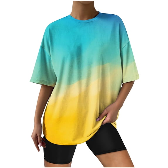 IROINNID Plus Size Comfy Tops For Women Causal Round Neck Printing Blouse Short Sleeve T-Shirt Summer Tops Spring