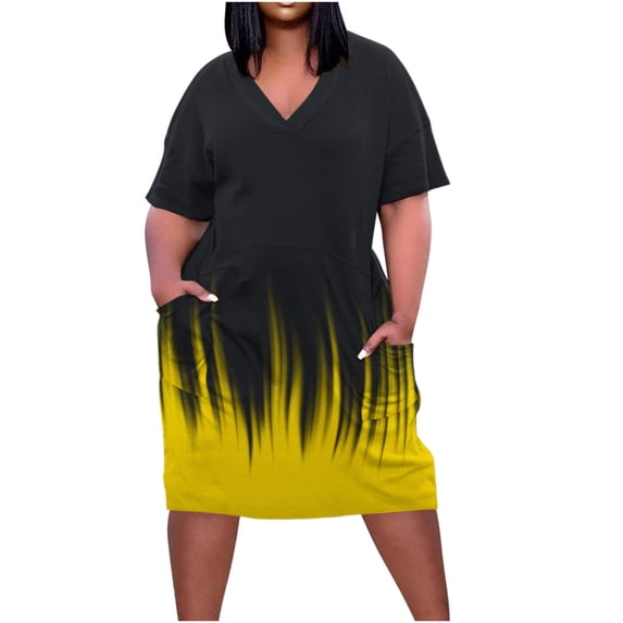 IROINNID Plus Size Dresses For Women Summer Sexy V Neck Short Sleeve Loose Printing Plus Size Dress On Sale