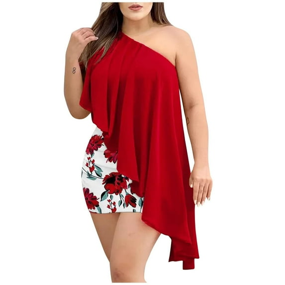 IROINNID Plus Size Sexy Dresses For Women Evening Party Off Shoulder Short Sleeve Wedding Guest Solid Wrap Bodycon Ruffle Party Dresses