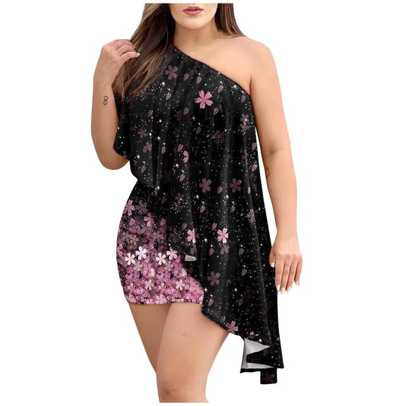 IROINNID Plus Size Dresses For Women Evening Party Off Shoulder Short Sleeve Wedding Guest Solid Wrap Bodycon Ruffle Party Dresses Summer