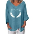 thumbnail image 1 of IROINNID Plus Size Shirts for Women Cotton Shirts for Women Casual Printed V- Neck Three Quarter Sleeve T-shirt Blouse Loose Tops,Blue, 1 of 5