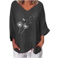 thumbnail image 1 of IROINNID Plus Size Shirts for Women Cotton Shirts for Women Comfy Printed V- Neck Three Quarter Sleeve T-shirt Blouse Loose Tops,Black, 1 of 5