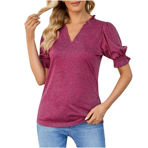 IROINNID Plus Size T-Shirt For Women Summer Solid Short Sleeves V-Neck Loose T-Shirt Spring