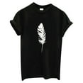 thumbnail image 1 of IROINNID Plus Size T-shirt for Women Short Sleeve Feather Print Round Neck Casual Summer Top Loose Fit Blouse Under 10$ S-4XL Black, 1 of 4