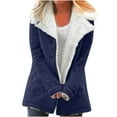 thumbnail image 1 of IROINNID Plush Jacket for Women Plus Size Winter Thermal Plush Button Down Lapels Casual Jacket Thick Comfy Coat Outerwear,Navy, 1 of 6