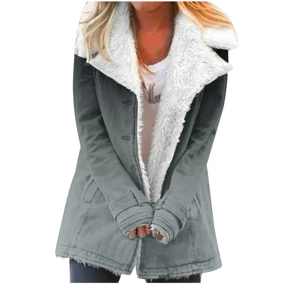 IROINNID Plush Jacket for Women Winter Thermal Fleece Jacket Long Sleeve Button Down Print Coat with Pocket,Black