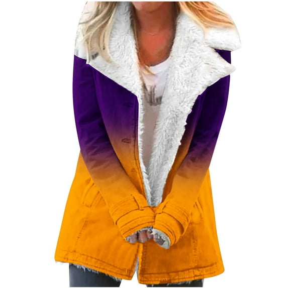 IROINNID Plush Jacket for Women Winter Thermal Fleece Jacket Long Sleeve Button Down Print Coat with Pocket,Yellow