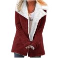 thumbnail image 1 of IROINNID Plush Jacket for Women Winter Thermal Plush Jacket Long Sleeve Button Down Print Warm Coat with Pocket,Burgundy, 1 of 5