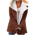 thumbnail image 1 of IROINNID Plush Jacket for Women Winter Thermal Plush Jacket Long Sleeve Button Down Print Warm Coat with Pocket,Coffee, 1 of 5
