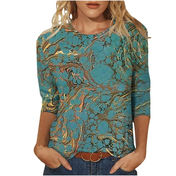 IROINNID Polyester Long Sleeve T Shirt for Women Comfortable Printed Loose T-shirt Blouse Round Neck Tops,Multicolor