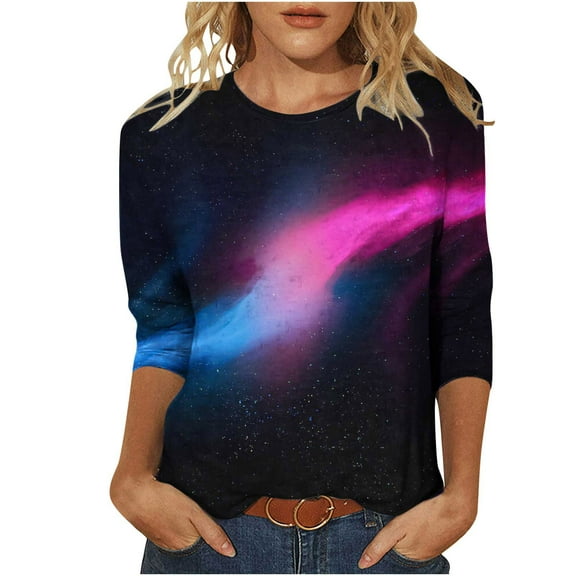 IROINNID Polyester Long Sleeve T Shirt for Women Daily Printed Loose T-shirt Blouse Round Neck Tops,Black