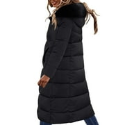 IROINNID Puffer Jacket for Women Winter Warm Long Quilted Coat Hooded Loose Fit Casual Outerwear Long Coat,Black