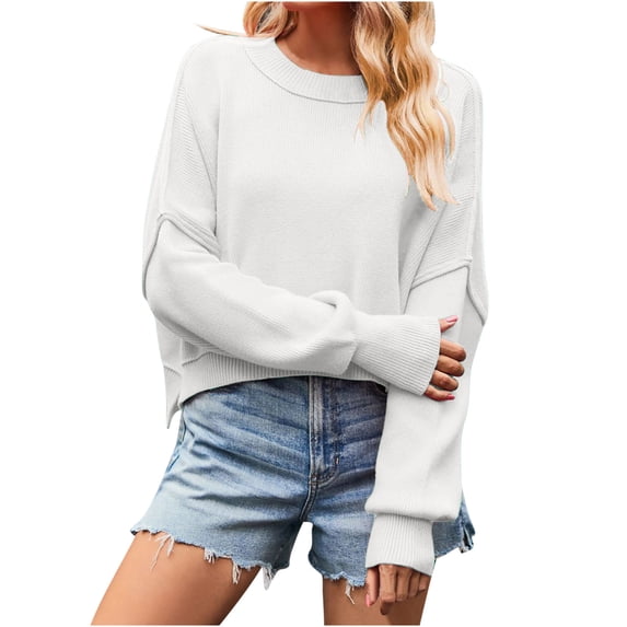 IROINNID Pullover Sweater for Women Knit Fall Winter Warm Loose Fit Short Pullover Long Sleeve Sweater,White