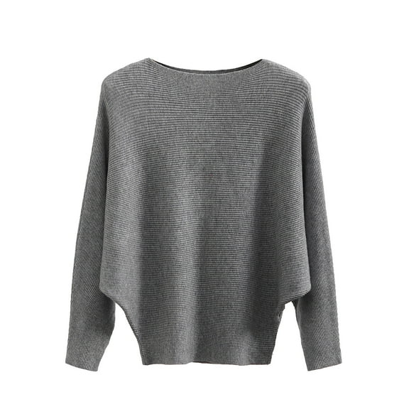 IROINNID Pullover Sweater for Women Knitted Boat Neck Loose Fit Long Sleeve Sweater Large Size Stretch Casual Sweater,Gray