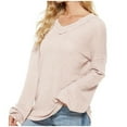 thumbnail image 1 of IROINNID Pullover Sweater for Women Knitted Loose Fit Long Sleeve Casual Sweater Basic Pullover V-Neck Sweater,Beige, 1 of 6