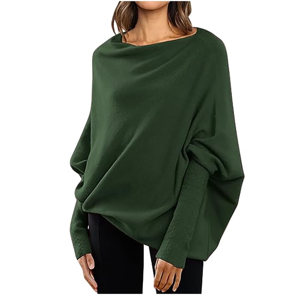 IROINNID Pullover Sweater for Women Long Sleeves Boat Neck Loose Pullover Loose Fit Knitted Casual Sweater,Green