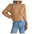thumbnail image 1 of IROINNID Pullover Sweater for Women Slim Fit Round-Neck Sweater Elastic Waistband Winter Long Sleeve Warm Pullover Tops,Khaki, 1 of 8