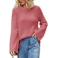 thumbnail image 1 of IROINNID Pullover Sweater for Women Solid Round Neck Knitted Loose Breathable Pullover Basic Versatile Base Sweater,Red, 1 of 7