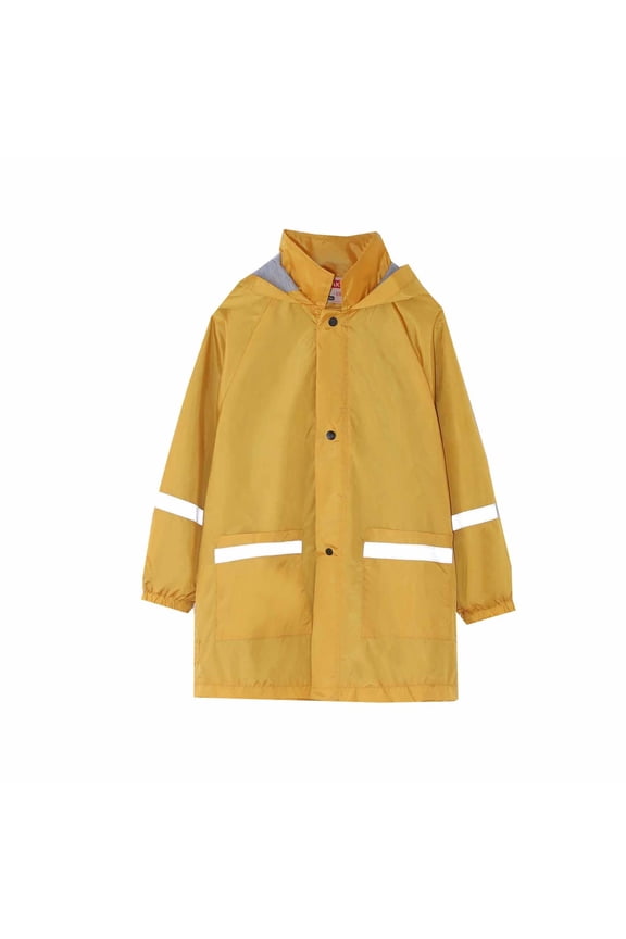 Rain Jacket for Kids Waterproof Hooded Raincoat Mid-length Windproof Jacket With Pockets,Yellow