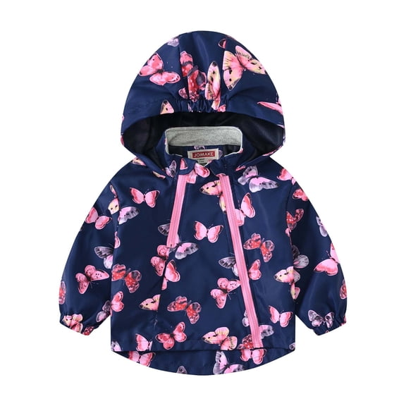 IROINNID Rain Jacket for Toddler Double Zipper Printed Zip Up Hoodede Jackets Windbreaker Boys' And Girls' Casual Coat,Navy