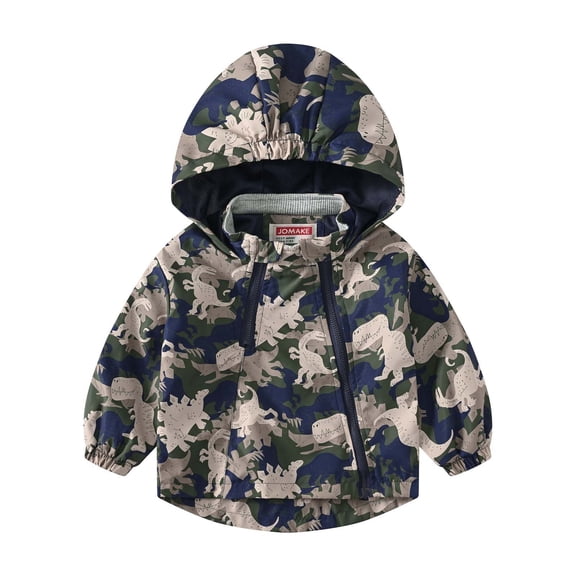 IROINNID Rain Jacket for Toddler Double Zipper Printed Zip Up Hoodede Jackets Windbreaker Boys' And Girls' Casual Coat,Olive Green