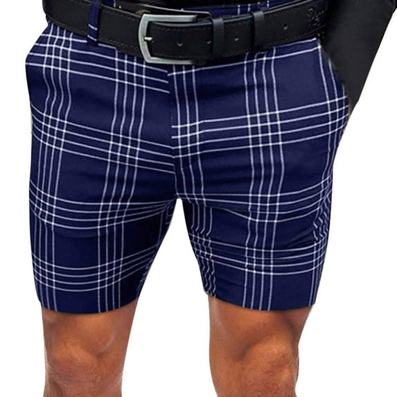 IROINNID Reduced Bermuda Shorts for Men Plaid Five-point Pants Suit Shorts Have Pockets Button Pants,Blue