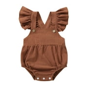 IROINNID Reduced Bodysuit For Baby Girl Newborn Infant Baby Girls Solid Clothes Fly Sleeve Suspender Romper,Brown