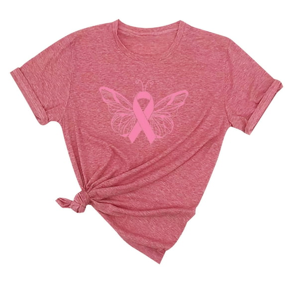IROINNID Reduced Breast Cancer T-Shirt for Women Breast Cancer Awareness Comfy Summer Loose Print Round-Neck T-Shirt Short Sleeve Blouse,Pink